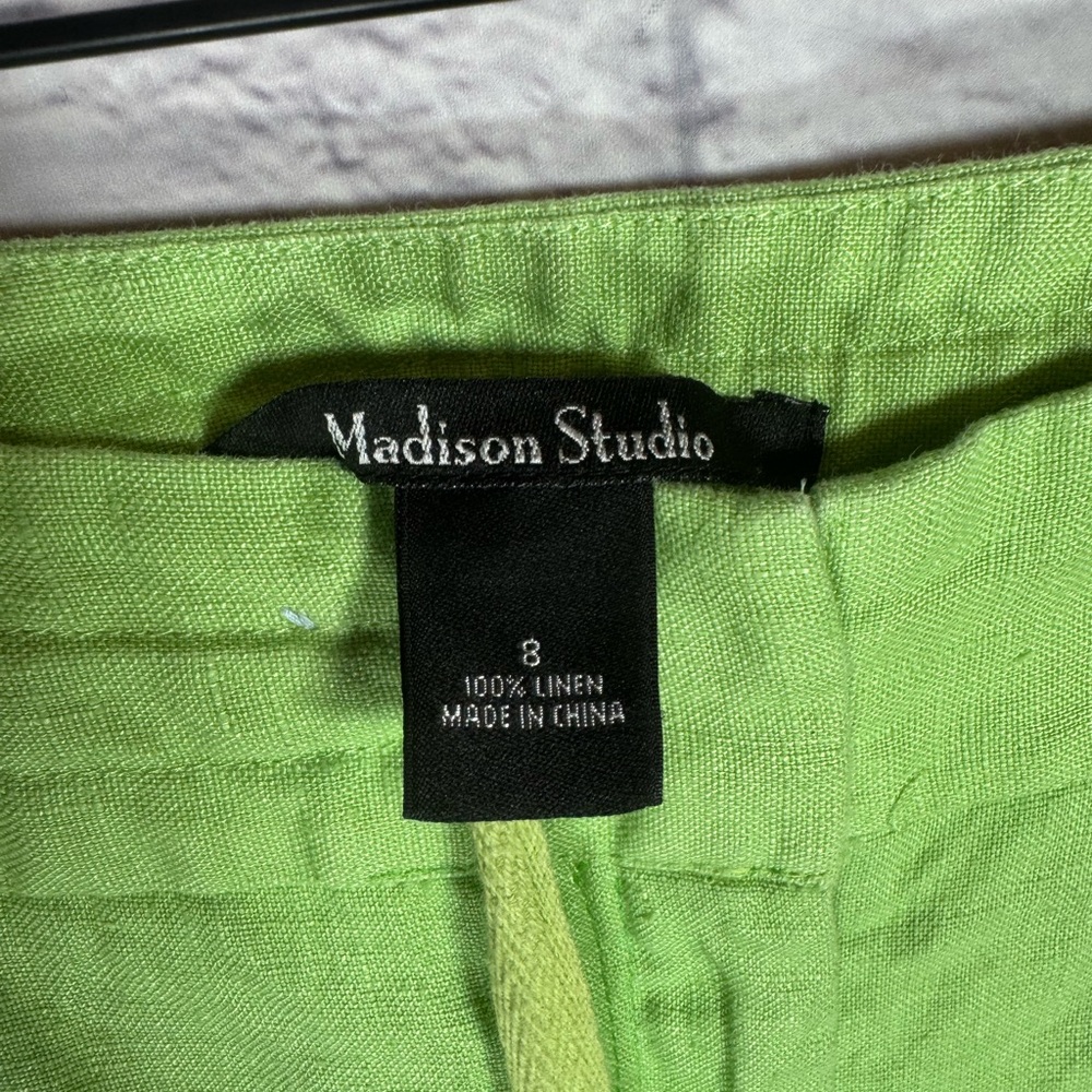 Madison Studio 100% Linen Size 8 lime green pants‎ - Picture 4 of 7